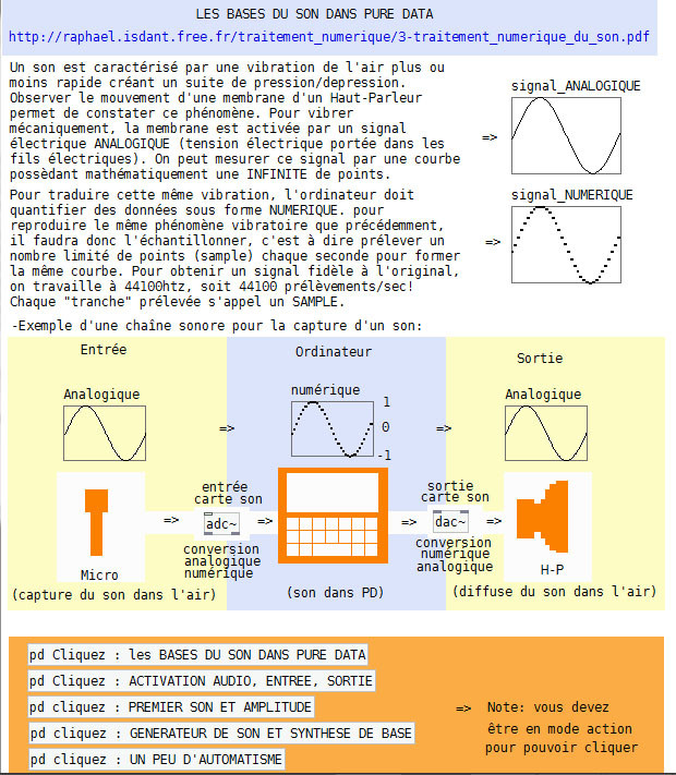 Un tutoriel entièrement dans Pure Data avec architecture navigable par objets liés et commentés